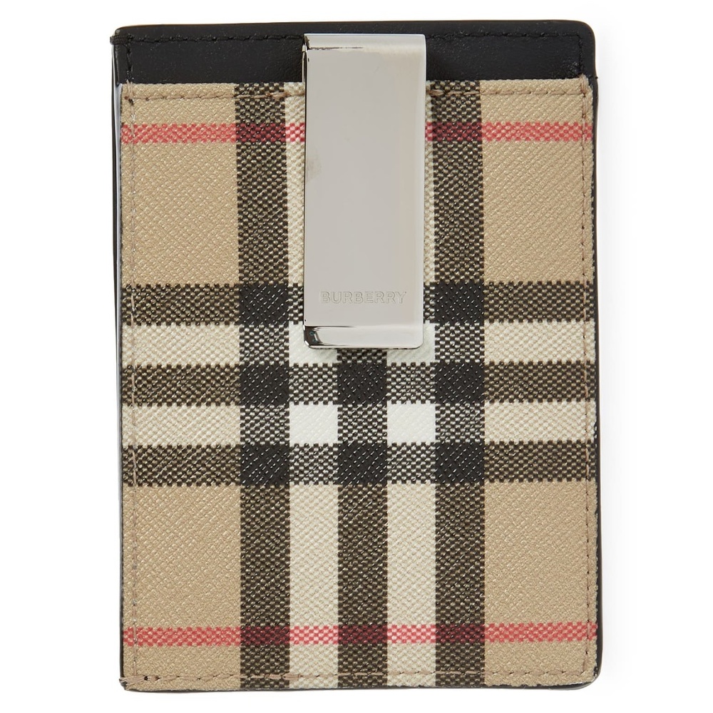 Chase Check E-Canvas & Leather Card Case with Money Clip